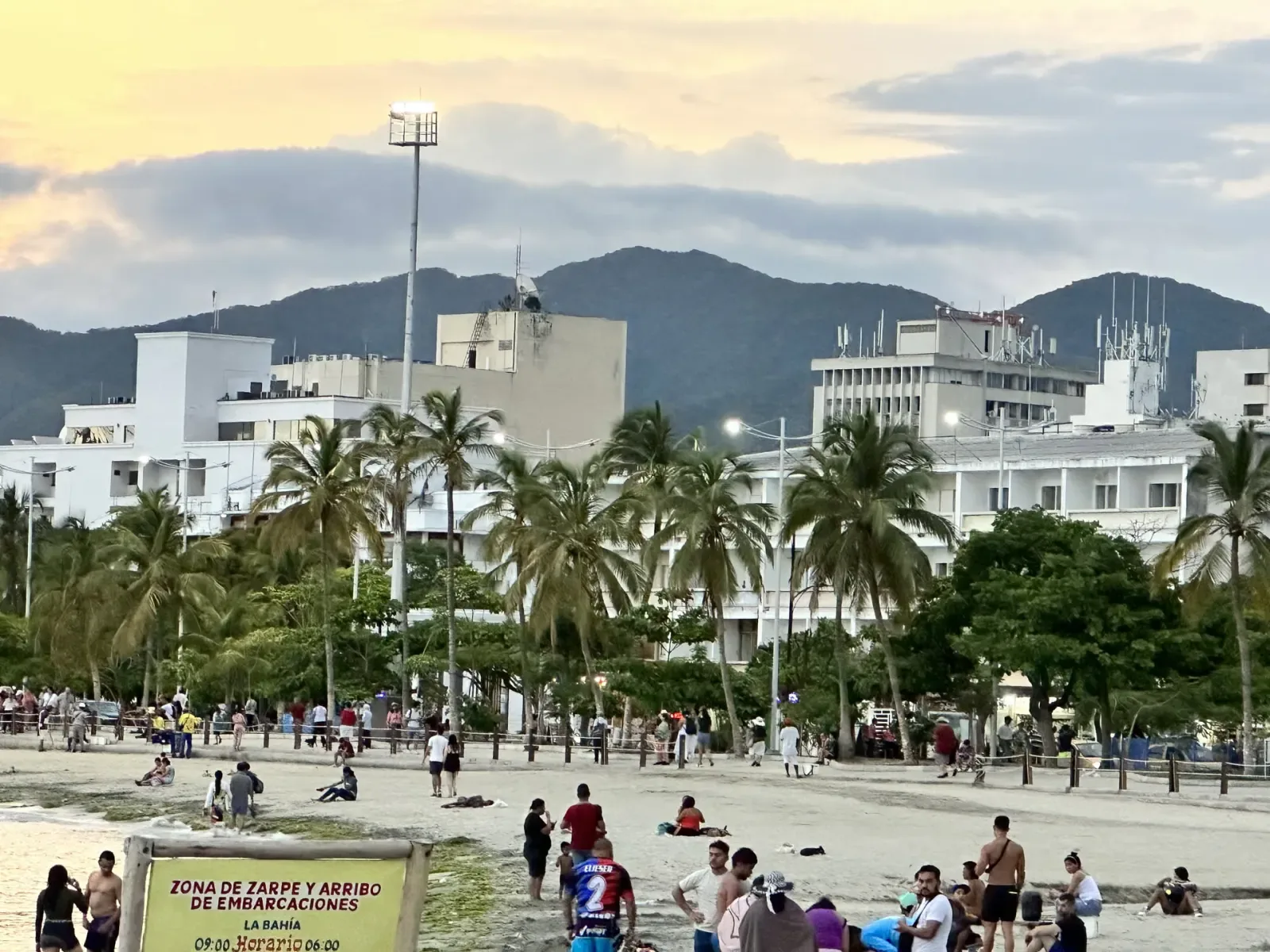 Santa Marta waterfront with the Sierra Nevada rising behind the city