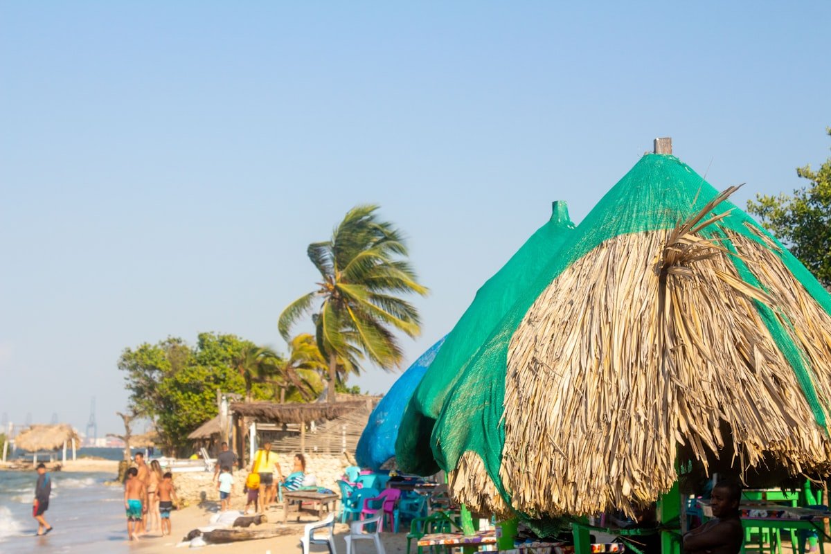 White sand beach and crystal clear turquoise water at Playa Blanca, Isla Baru near Cartagena